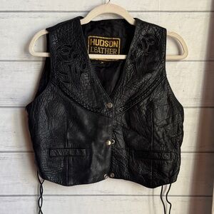 Hudson Leather Black Fringe Biker Vest